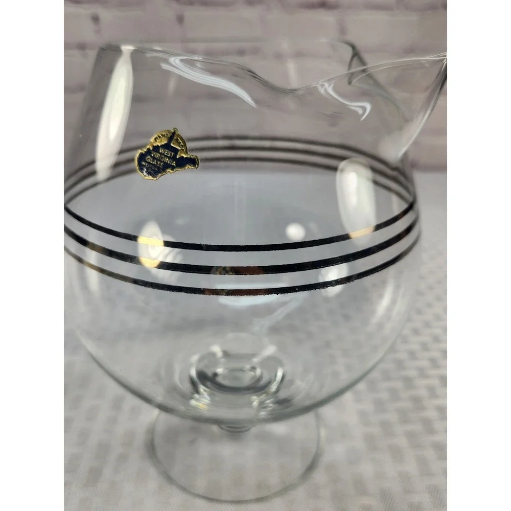 Vintage West Virginia Glass Footed Cocktail Martini Pitcher Silver Platium Rings